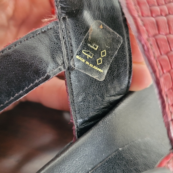 Snake Skin Platform Sandals V Leather Wide Straps Chunky Red Black Sz 39/9 - Picture 5 of 13